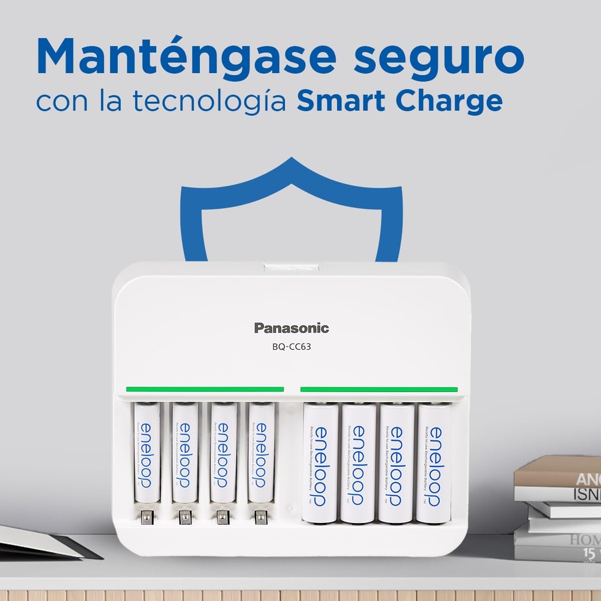 eneloop Smart 8 Cargador, para 1-8 Pilas Recargables AA/AAA, 5h de Tiempo de Carga, 9 Funciones de Seguridad