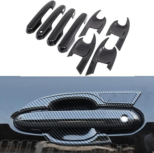 LEXLEY 8 piezas de cubierta de manija de puerta estilo fibra de carbono, accesorios exteriores compatibles con Toyota 2020 2021 2022 2023 Highlander