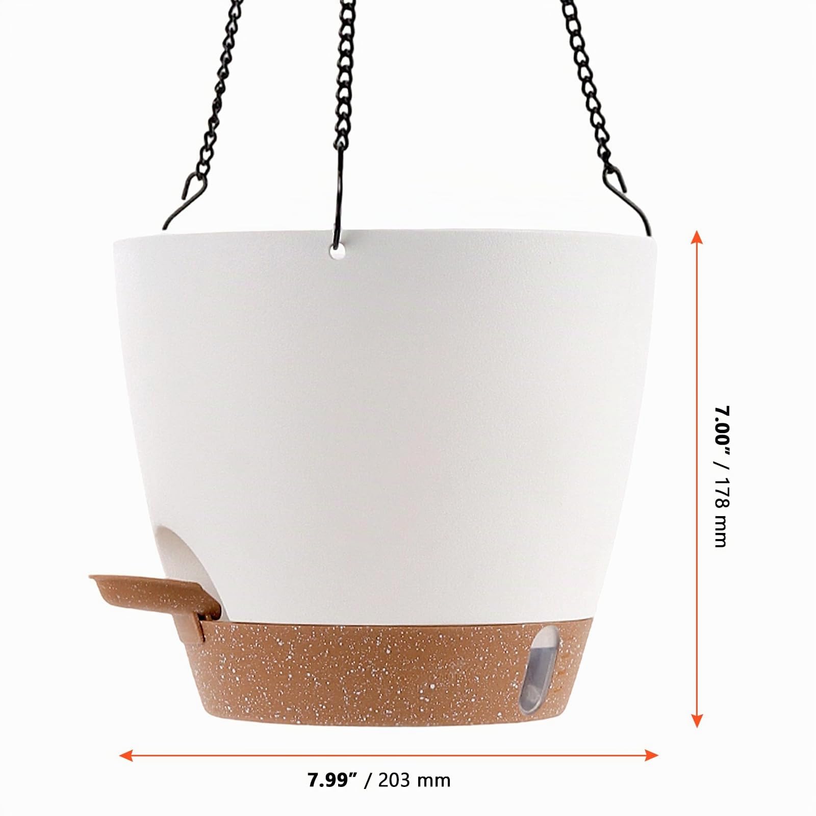 SINJEUN Lot de 2 Pots de Fleurs Suspendus avec Réservoir d'eau - 20,3 x 17,8 cm - Blanc Doré - pour Intérieur et Extérieur - Balcon Terrasse Jardin