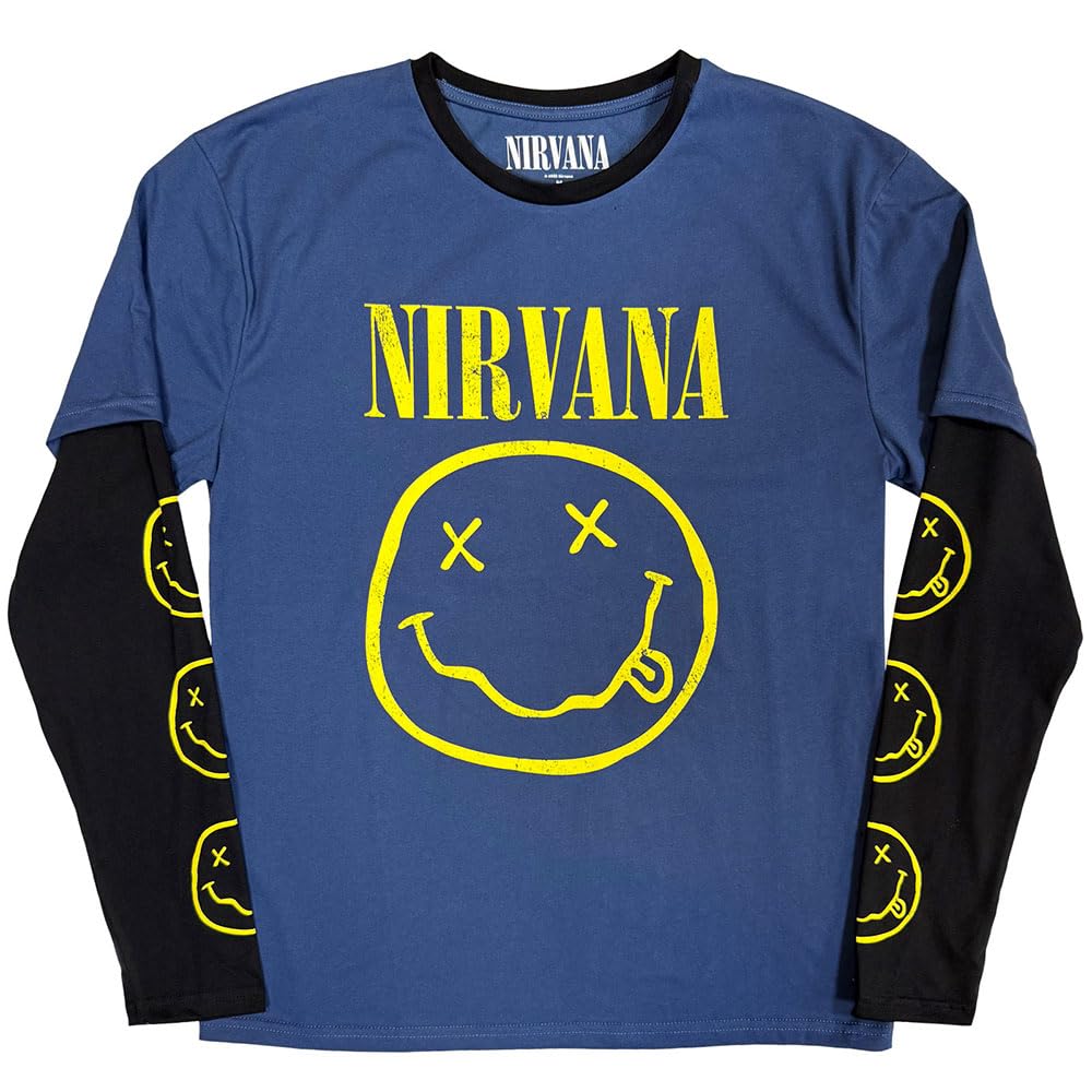 Nirvana Yellow Grunge Face Layered Long Sleeve T Shirt M