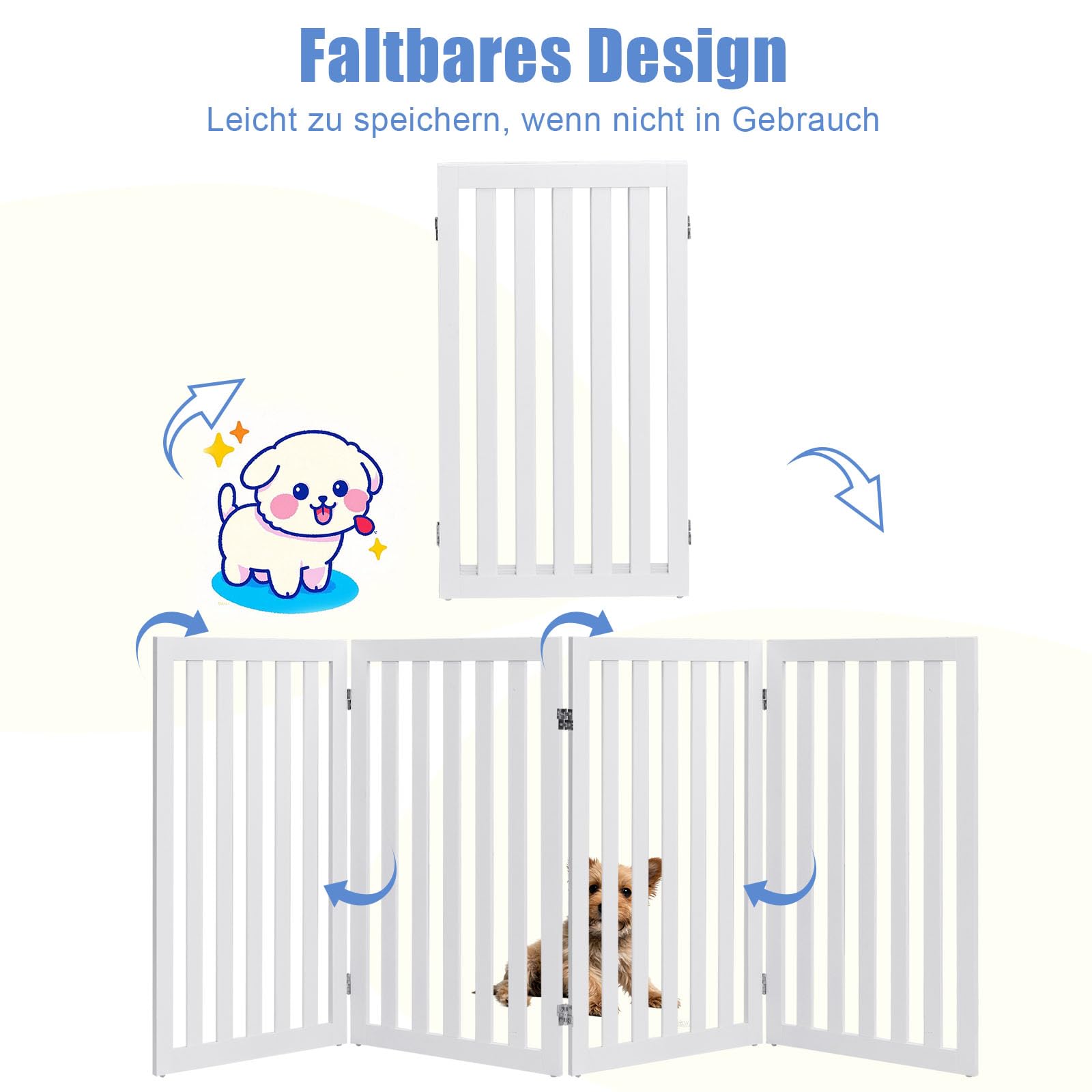 SOARS Barrera para perros, plegable y independiente, rejilla protectora para puertas y escaleras, para mascotas pequeñas y medianas, color blanco (203 x 89 cm)