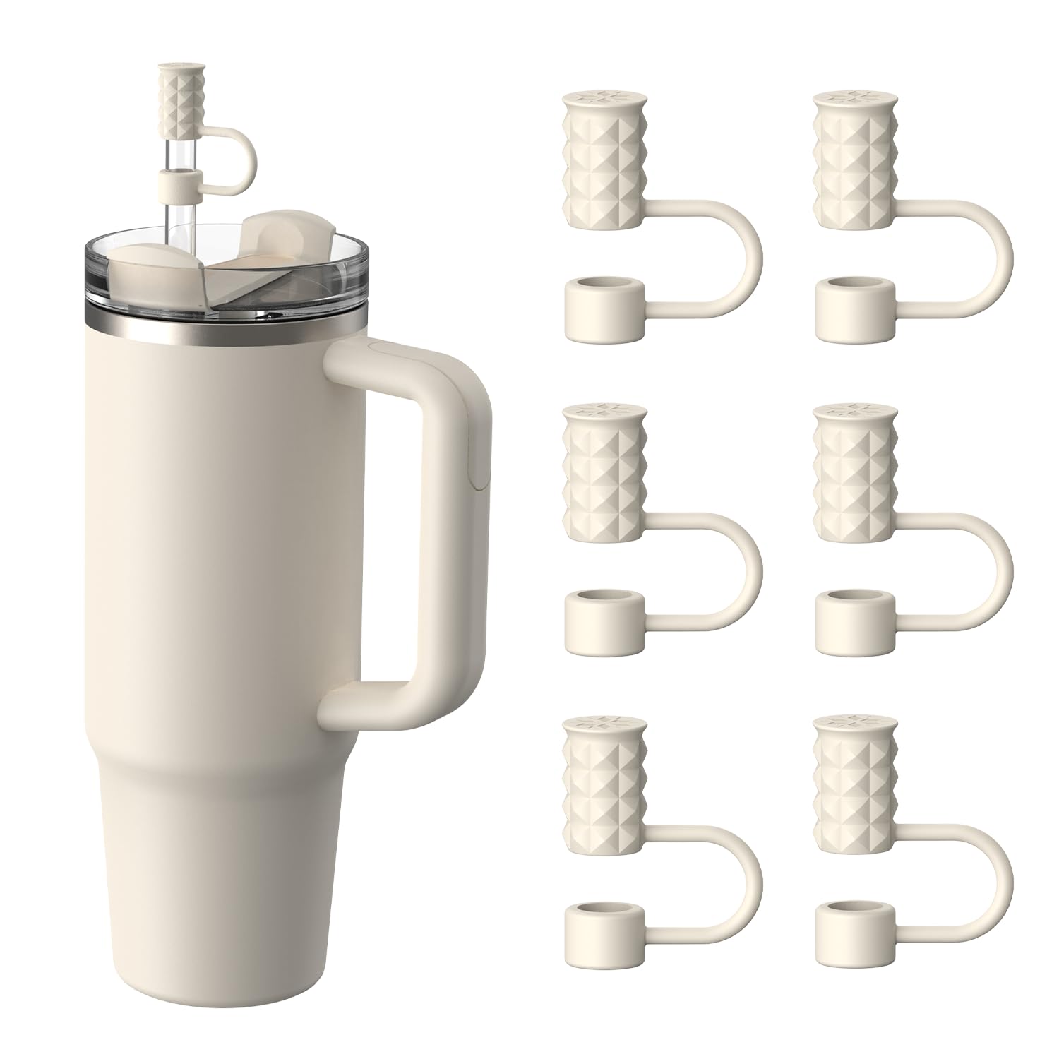 YOTIME 6Pcs Silicone Straw Covers Cap, 0.39in/10mm Straw Toppers Compatible with Stanley Cup 40 & 30 oz, Reusable Dust-Proof Cover Cap for Tumbler with Handle, Starlight