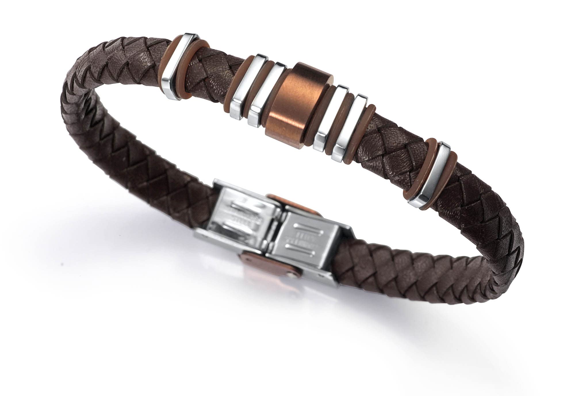Viceroy Pulsera Hombre de Acero Inoxidable y Piel Trenzada - 21 cm - 6132P0
