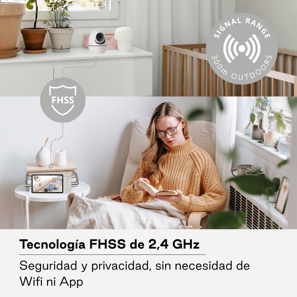 Jané Eye Pro Baby Monitor, Vigilabebés con Cámara Giratoria, Inclinación Motorizada, Pantalla 5", Audio Bidireccional, Visión Nocturna, Gran Alcance, con Música, Batería Bajo Consumo
