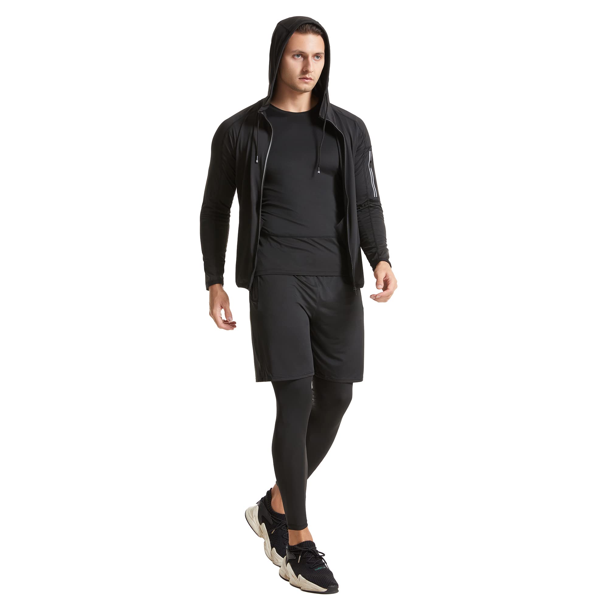 Ropa de entrenamiento físico para hombre, pantalones de compresión para correr, camisa de manga corta/larga, conjunto de chaqueta superior, 5 uds