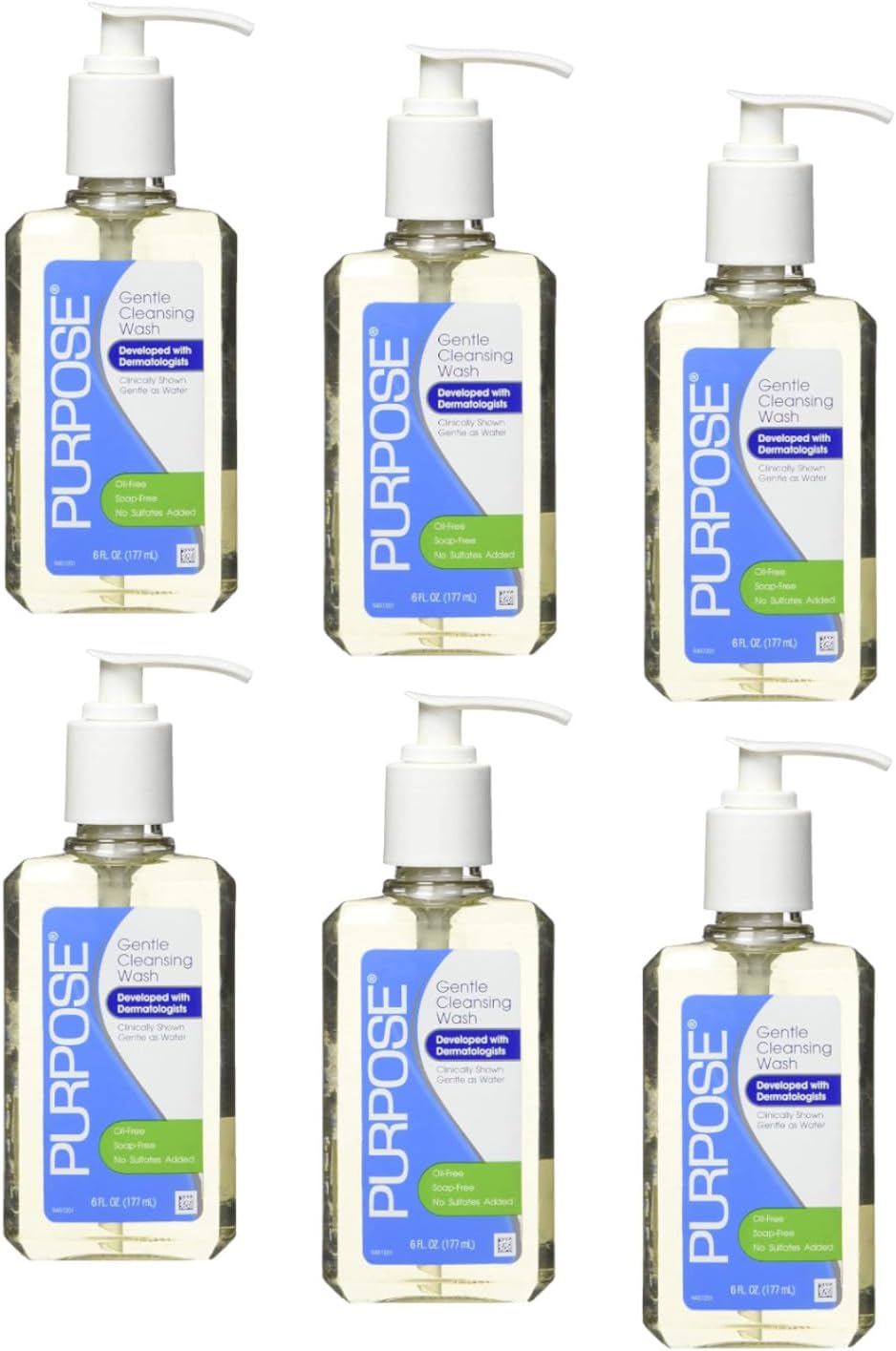 Gentle Cleansing Wash For All Skin Types, Gentle As Soap, Removes Dirt, Oil, and Makeup Without Over-Drying, Pump Bottle, 6 Fluid Ounce (Pack of 6)