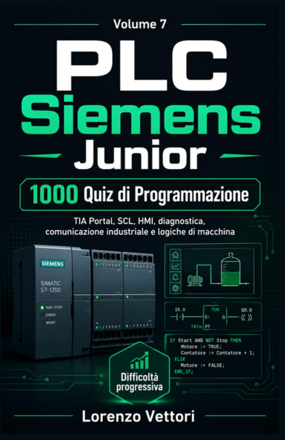 PLC Siemens Junior – 1000 Quiz di Programmazione: Esercizi a risposta multipla per imparare TIA Portal, SCL, sequenze automatiche, HMI, diagnostica, comunicazione industriale e logiche di macchina