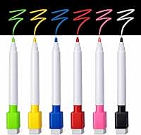 Kit 6 Canetas Magnéticas para Quadro Branco com Apagador na Tampa - Marcadores Coloridos Atóxicos para Lousa e Geladeira 11,5cm