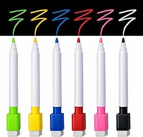 Kit 6 Canetas Magnéticas para Quadro Branco com Apagador na Tampa - Marcadores Coloridos Atóxicos para Lousa e Geladeira 11,5cm