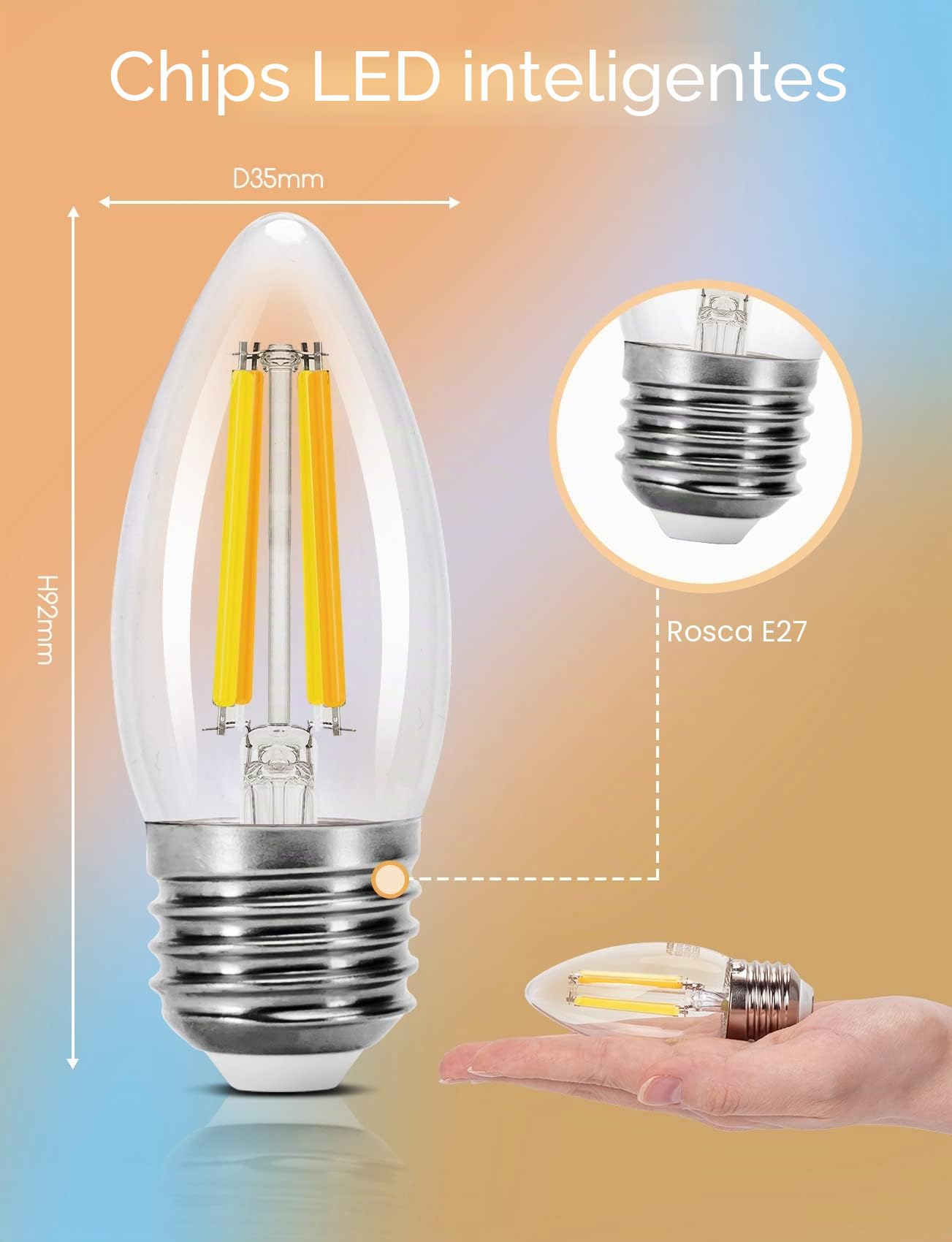 Aigostar Edison Bombillas Alexa LED E27 Bombillas Inteligentes 4.5W 470LM WIFI Bombilla Vintage C35 Bombillas Filamento Regulable 2700K-6500K, compatible con Alexa/Google Home. transparente 8 pack
