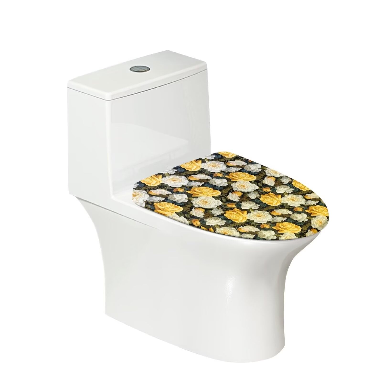 Wiryuouvt White Rose Toilet Lid Cover Elongated Yellow Rose Toilet Seat Cover Oval Toilet Seat Cover Toilet Bowl Cover Seat Toilet Lid Cover Set Toilet Cover Decor Restroom Washable