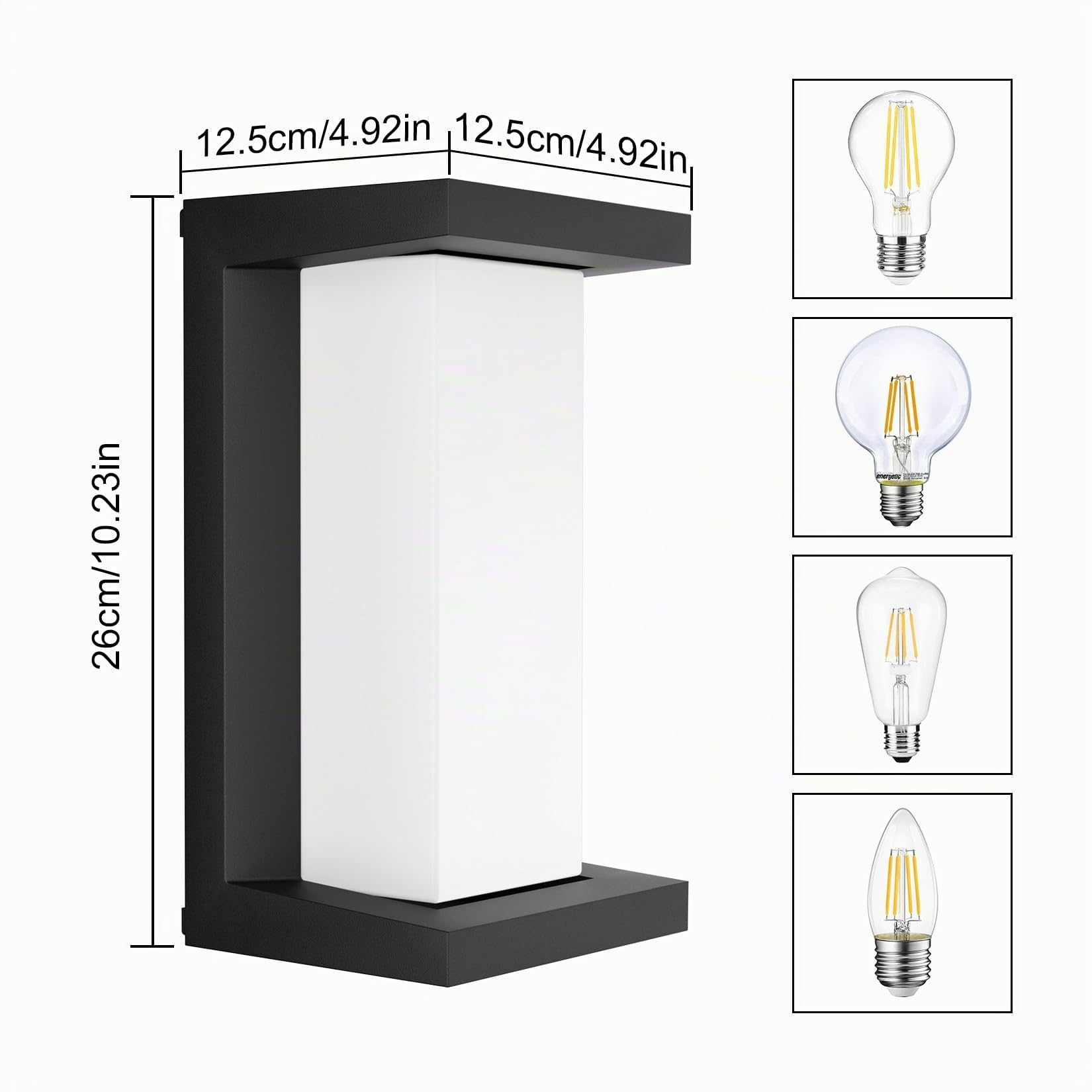 Klighten 2 pezzi lampada da parete per esterni con base E27, IP65, potenza massima 60W lampada da parete in alluminio, adatta per interni esterni, scale. (senza lampadina), Nero