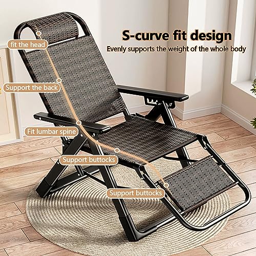 Outdoor Rotan Zero Gravity Chair, draagbare Patio Lounge Chair, Chaise Lounge meubels, extra grote campingstoelen, verstelbare verstelbare rugleuning, for terras, tuin, zwembad, strand. - Afbeelding 6