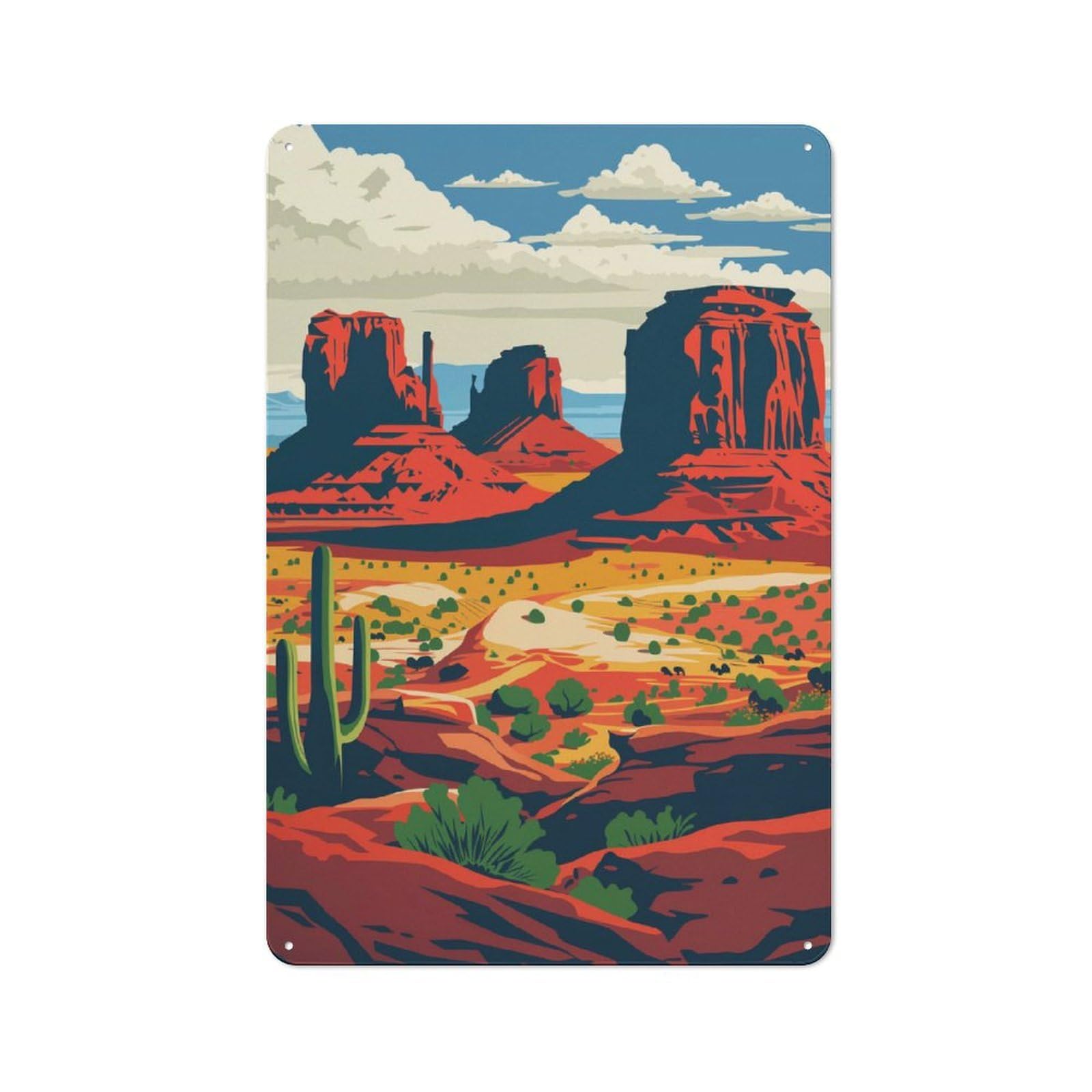 Junmoney Monument Valley Landscape Metal Wall Art Sign 30X20cm, Old Fashioned Nostalgic Wall Art For Living Room, Hallway, Kitchen Or Cafe