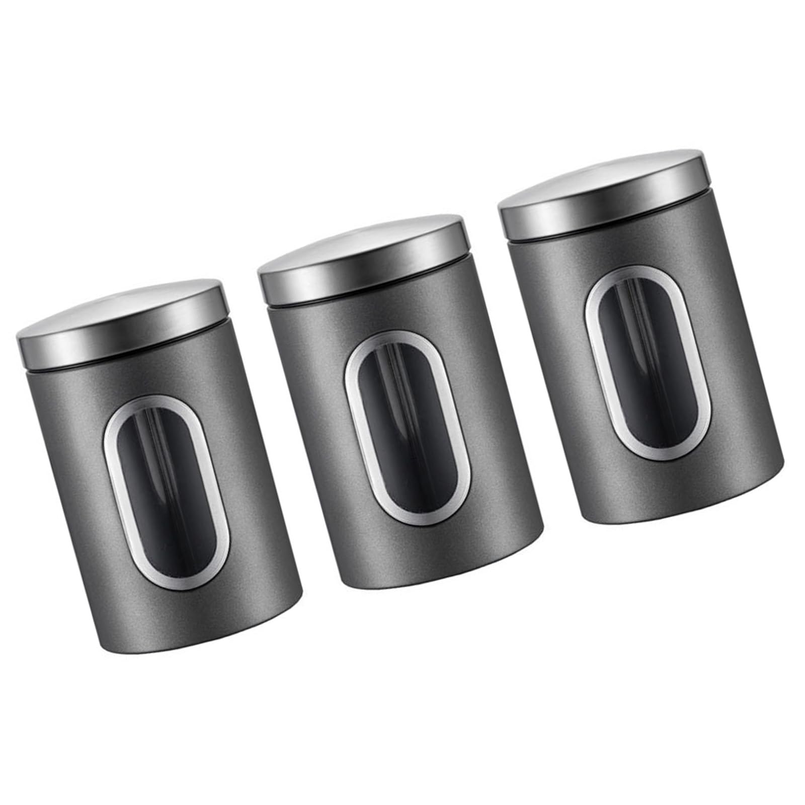 HDOYTXXM Of 3 Multipurpose Chromes Finish Airtights Food Storage Containers Clear Window for Coffee and Sweeteners Organizers Kitchen Storage Container