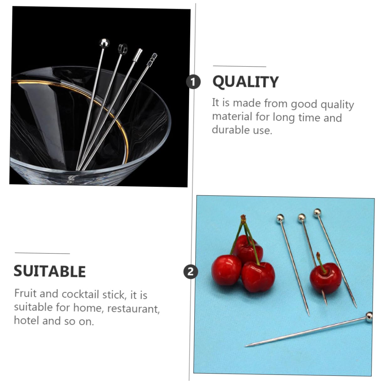 Mobestech 3 Set di Decorazione del Cocktail Acciaio Riutilizzabile Bevanda Bere Cocktail di Spiedini Contorno Portatile Margherita Ghiacciato Agitazione Inossidabile 20 Pezzi*3