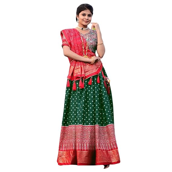 H&H Creation Women Patola Print Traditional Chaniya Choli With Dupatta, Blouse (Unstitched), Green