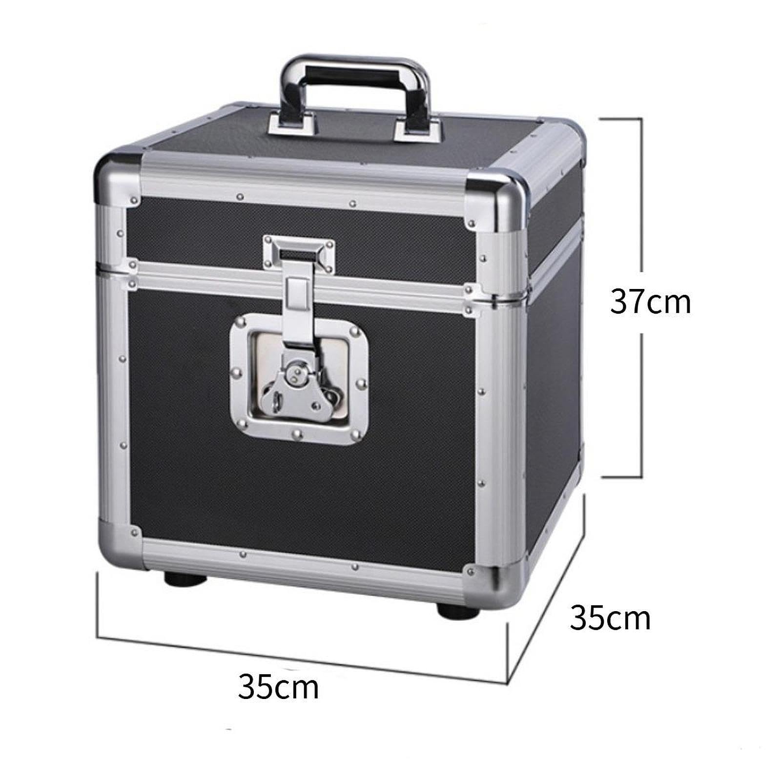 Scatola Porta Dischi Vinile Custodia Archiviazione Organizzatore Cassettina Maneggevole Alluminio Robusto Resistente All'umidità con Blocco per DJ App, L Black