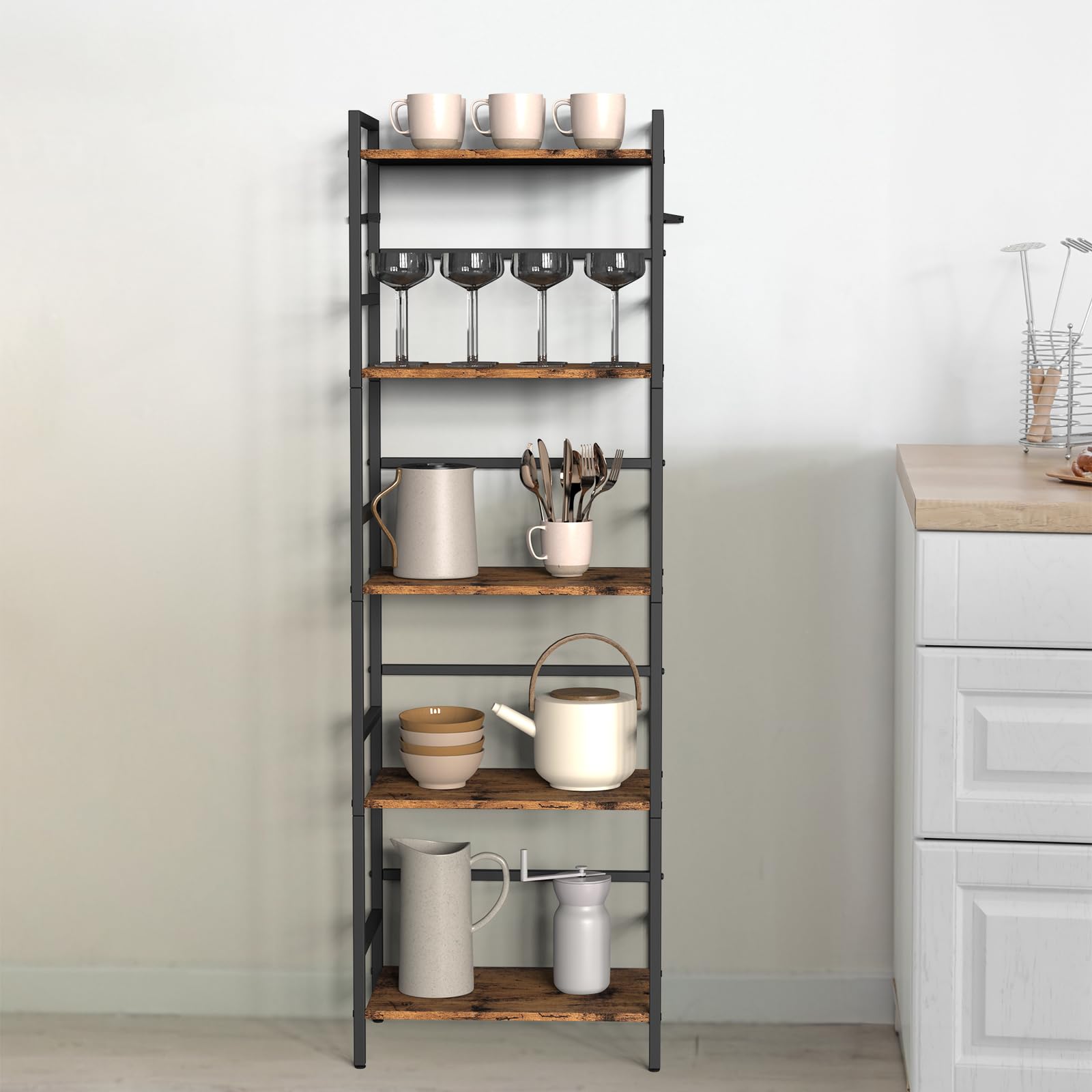 CADUKE Bibliothèque à 5 Étagères, Rack de Rangement Marron Rustique et Noir, Cadre en Bois et Métal, Grande Étagère pour Salon, Chambre, Bureau, Unité de Rangement Ouverte, Design Industriel