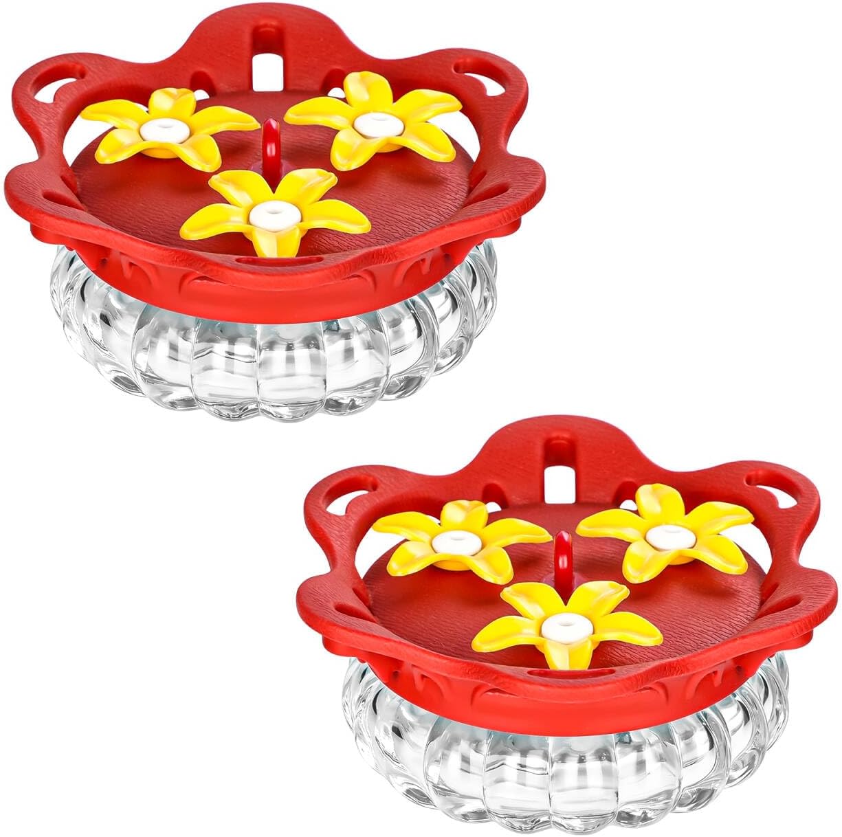 Fchstaer Plastic Hummingbird Feeders for Outdoors Hanging, 2 Pack 10 OZ Clear Humming Bird Feeder with 6 Feeding Ports and Perch, Built-in Ant Moat, Gifts for Women Garden Decor