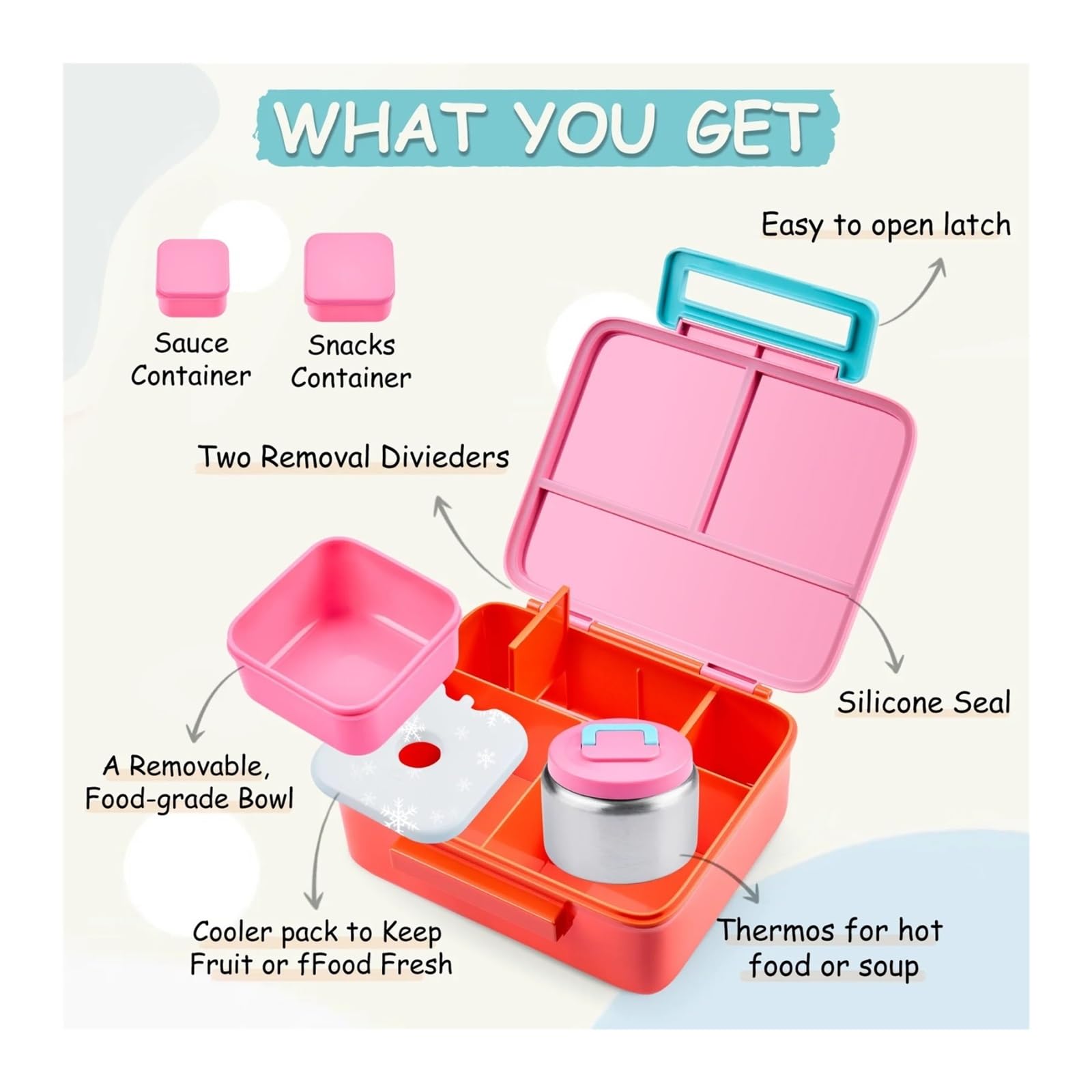 Fiambrera Bento For Niños Con Termo De Sopa De 8 Oz A Prueba De Fugas
