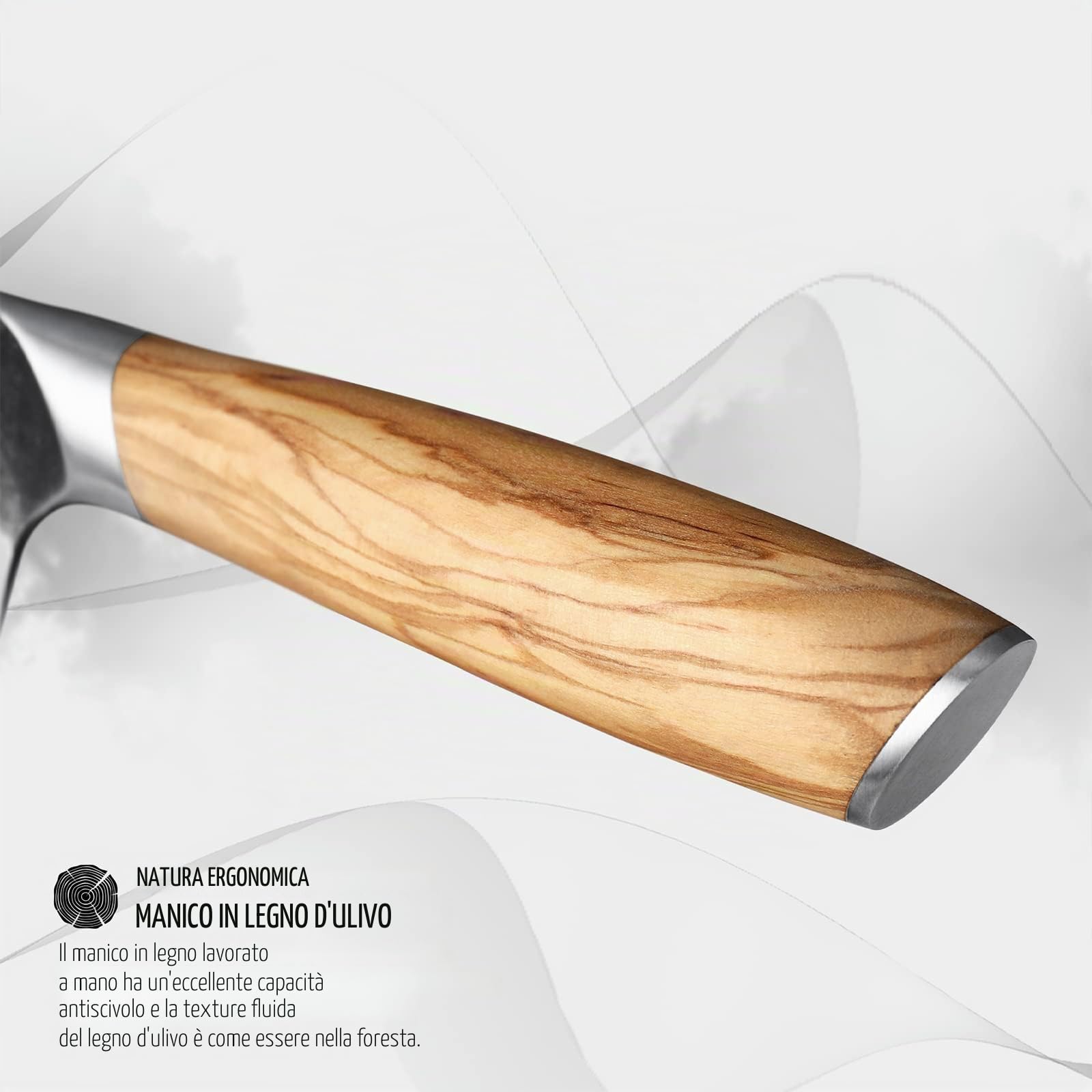 hecef Coltello da Cucina Damasco 20 cm con Manico in Legno d'Ulivo | Coltello giapponese professionale, coltello chef in 67 strati di acciaio Damasco, per frutta, verdure e cucina di casa