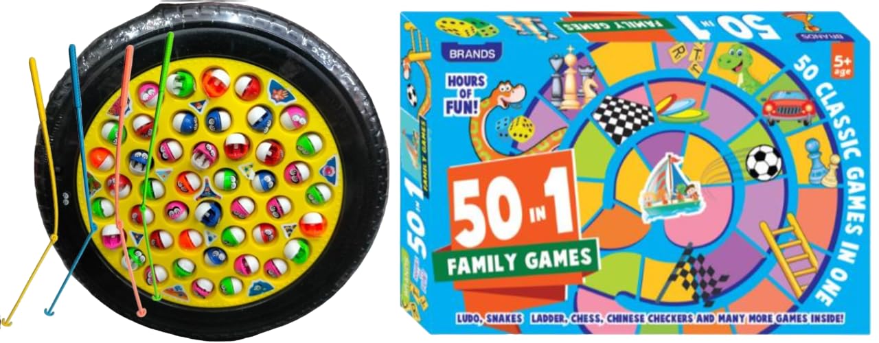 KAMDHENU FISHING MASTER Toy Game For Kids With 50 in 1 Family Games Strategy & War Games Board Game For Kids (Multicolor)