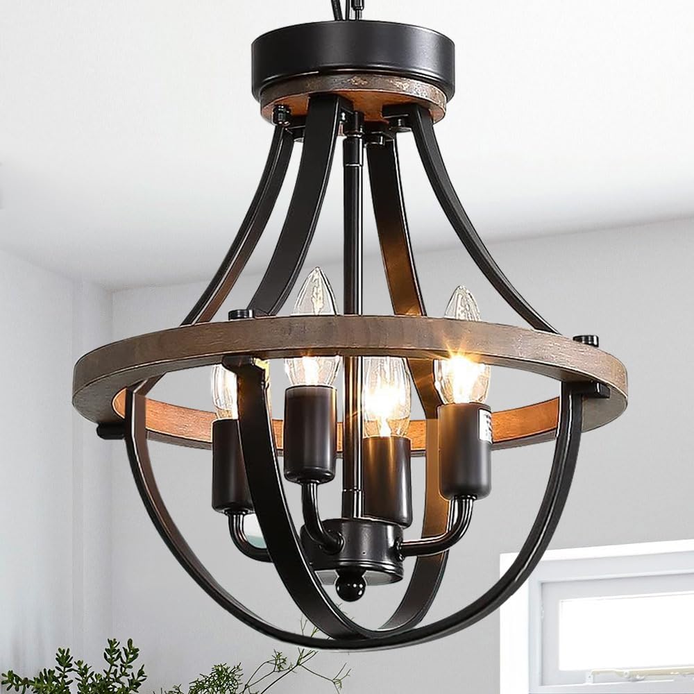 Farmhouse Modern Chandelier,16inch Rustic Vintage Ceiling Hanging Light Fixture, 5-Light Chandeliers for Living Room Entry Dining Room Hallway Foyer Entryway Kitchen Island Bedroom dark brown-16