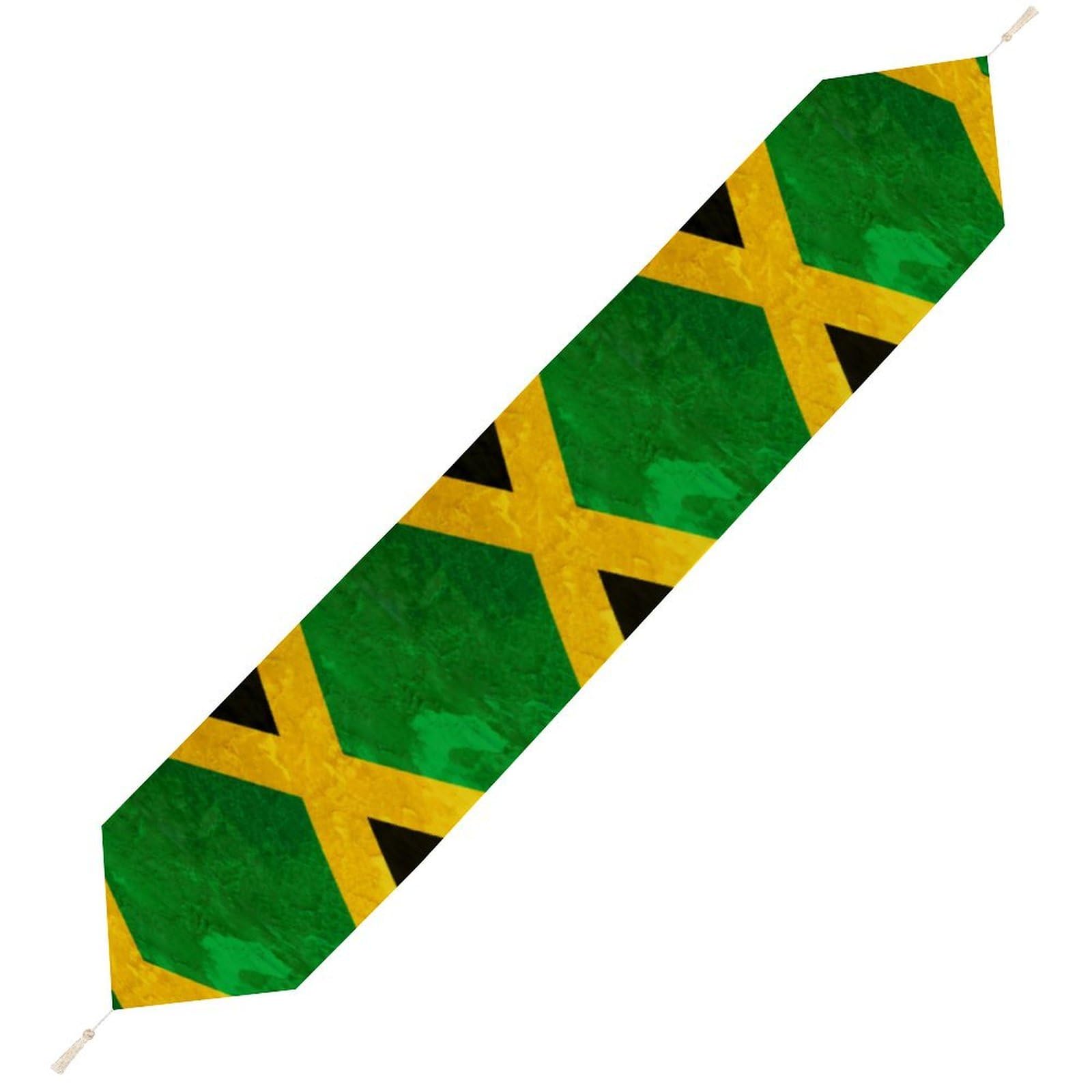 JZemdybill 229*33cm Table Runner with Tassel, Jamaica Flag Art Design Table Runner, Table Decoration for Kitchen, Party, Restaurant