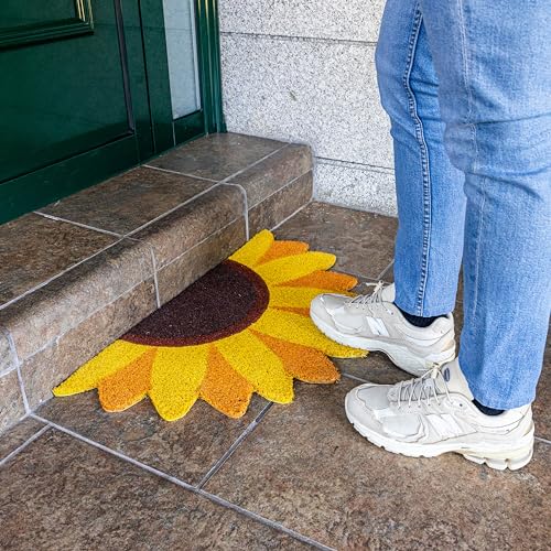 Fisura - Fußmatte außen Sonnenblume aus Kokosnuss mit Rutschfester PVC-Rückseite. Lustige Welcome Fußmatte. Handbemalt. Größe: 70 cm x 40 cm x 1,5 cm. Gelb.