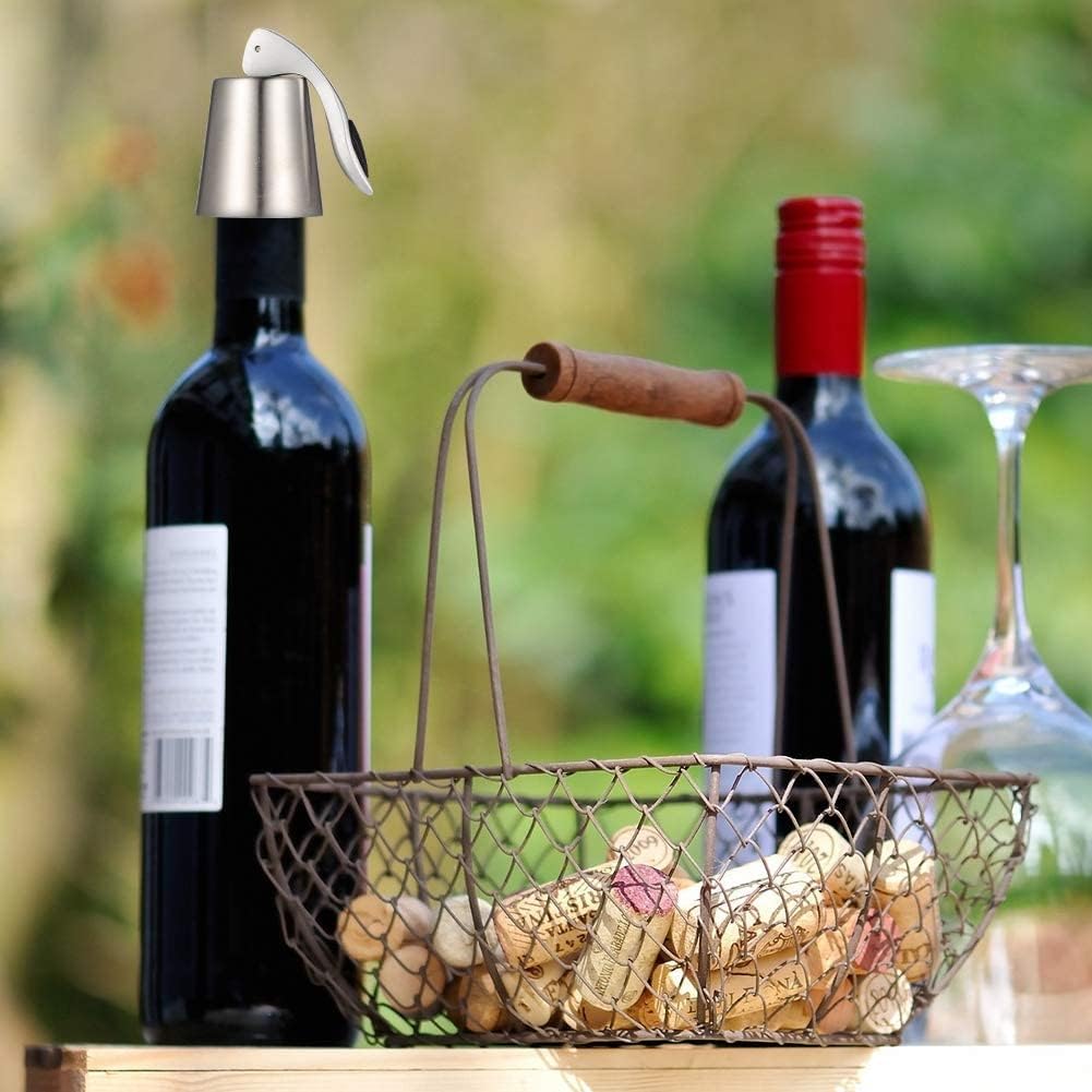 Hmeisweet 2個セット ステンレス シルバー ワインストッパー ボトルキャップ 密閉栓 炭酸抜け防止栓 バキュームポンプ 真空ポンプ 鮮度を保持 日付スケール