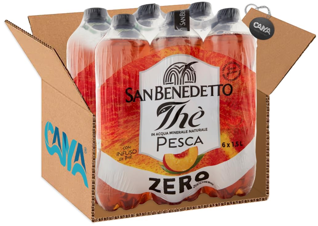 6X San Benedetto The Zero Senza Zuccheri al gusto di Pesca con Infuso di Thè 1,5L [CAIYA® BOX da 6 Bottiglie] - Drink Summer 2023