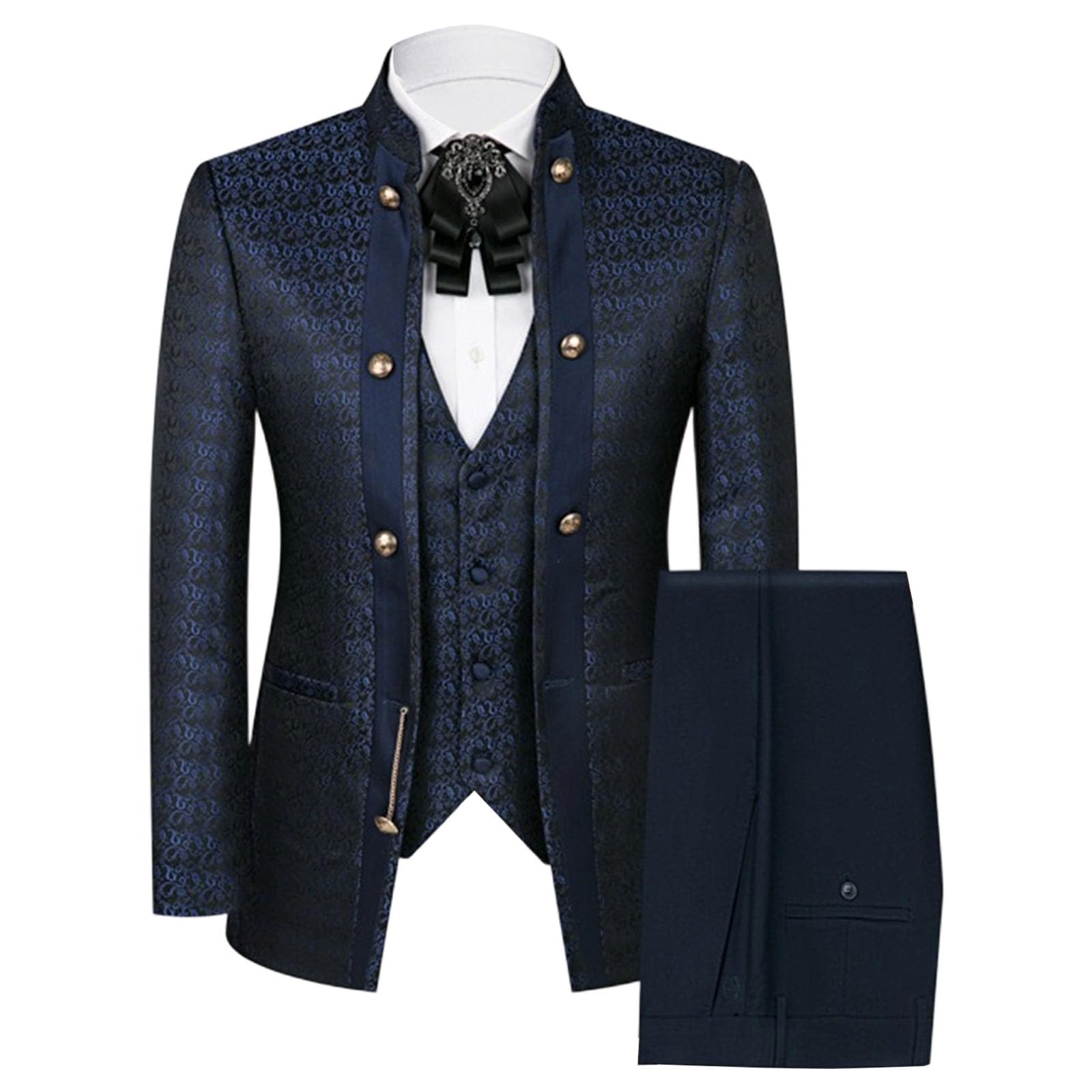 Trajes de Hombre de Corte Regular, Corte Entallado, Esmoquin Floral Premium 3 Piezas para Boda, Novio, Atuendo graduación