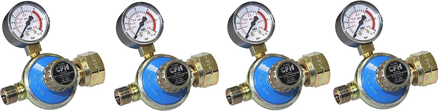 4x CFH Propanregler DR 115, 1-4 bar, 52115 für 5 kg 11 kg 33 kg Gasflasche Propangasflasche Abflammgerät Unkrautbrenner Anwärmer