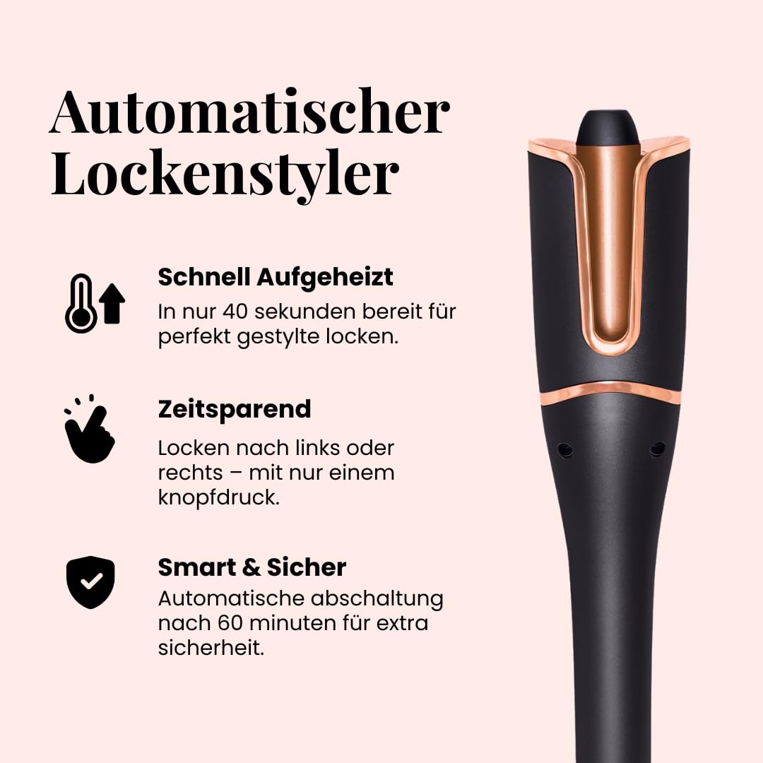 5-in-1 Automatischer Lockenstab – Haarlockenstab mit Keramik-Ionen-Technologie, 2-Wege-Rotation, 6 Temperatureinstellungen, 360°-Drehkabel, Sicherheits-Autoabschaltung