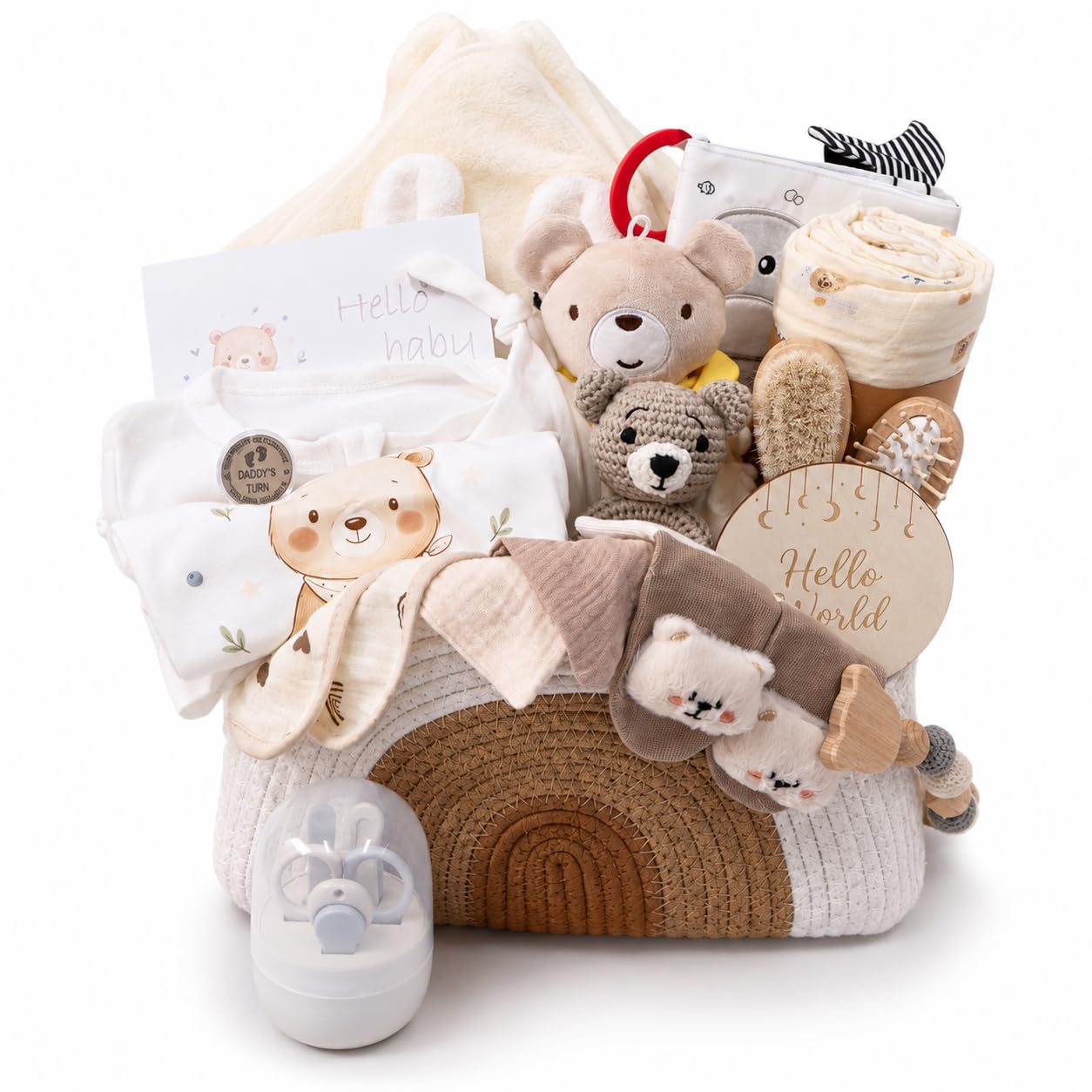 Set regalo per neonati, con orsacchiotti, 21 pezzi, con accessori essenziali per bambini, ricordi e organizer riutilizzabile per pannolini