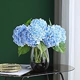 katflyee 4 Pcs Hydrangea Artificial Flowers 21 Inch, Light Blue Real Touch Hydrangea Stems, Large Latex Lifelike Faux Hydrangea Bouquet for Wedding Christmas Home Living Room Table Decoration