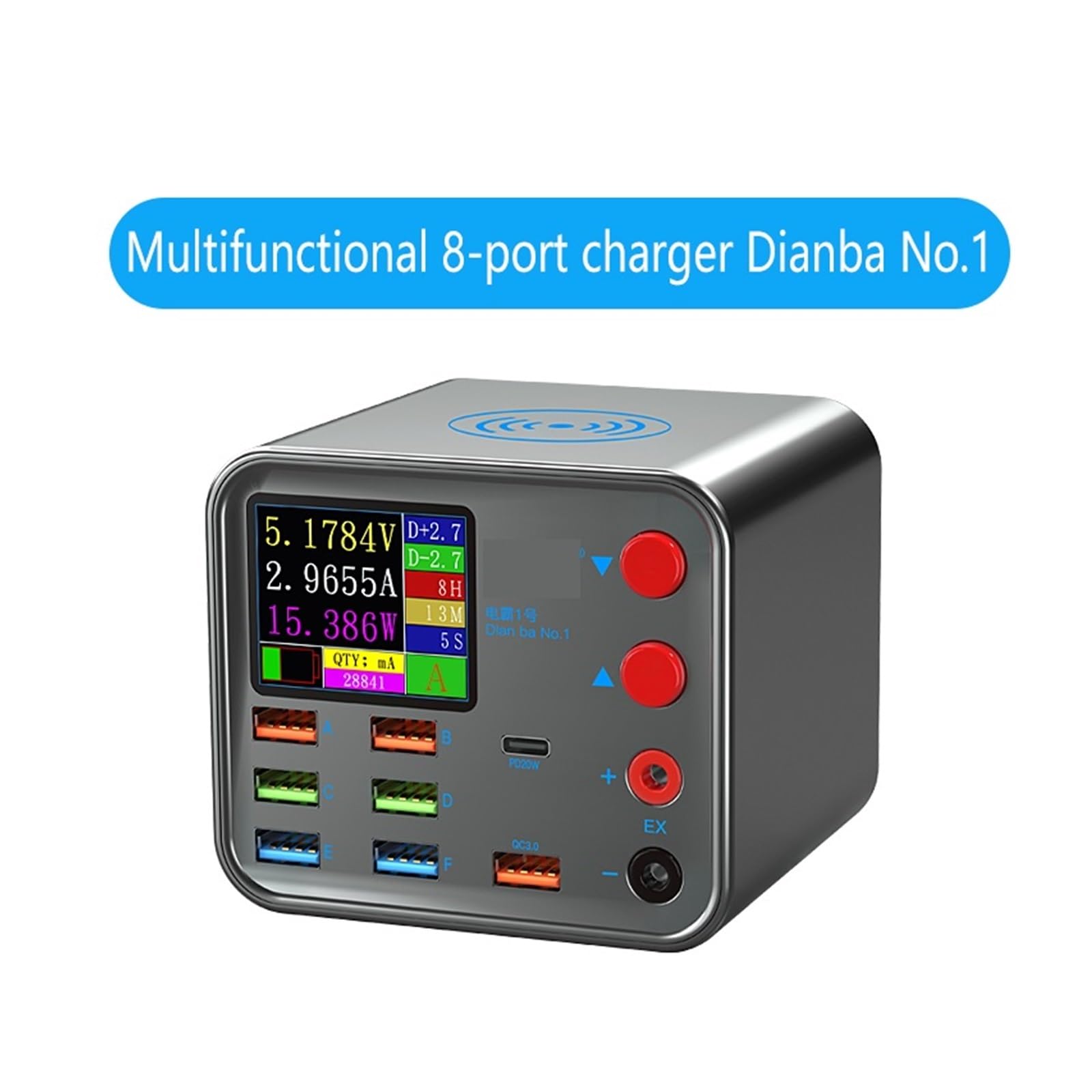 Caricatore USB Multiplo, Ricarica Intelligente Wireless da 25 W QC 3.0 Ricarica del Telefono Wireless con 8 Porte USB Ricarica Sicura