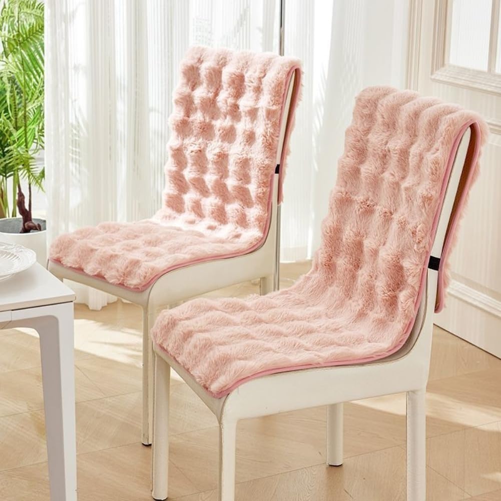 Faux Rabbit Fur Dining Chair Cushion Fuzzy Fluffy Kitchen Chair Pads Soft Plush Office Chair Slipcovers Non-Slip Furniture Protector For Living Room Bedroom Patio Chair(Pink,40 * 135cm)