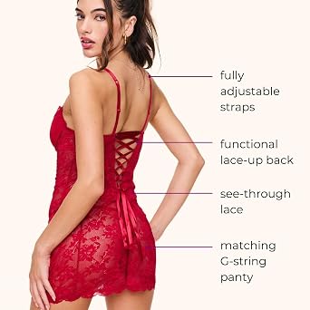 Adore Me Brielle Babydoll Dress & G-String Thong - XS-4X Regular & Plus-Size Lace Lingerie Set, Underwire Corset Top & Thong