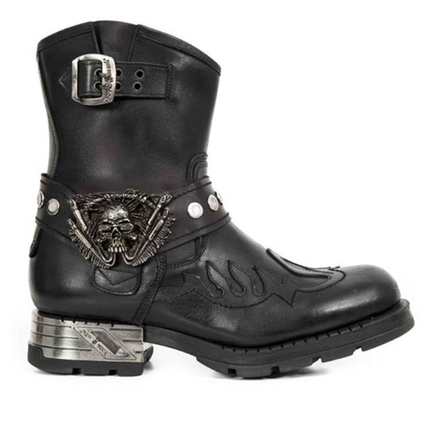 rackbone DJFOG Herren-Ritterstiefel, Biker-Stiefel, kurze Reitstiefel, mittelalterliche PU-Leder-Steampunk-Stiefel mit Totenkopf-Dekoration – Vintage-Stickerei, Western-Cowboy-Stiefel