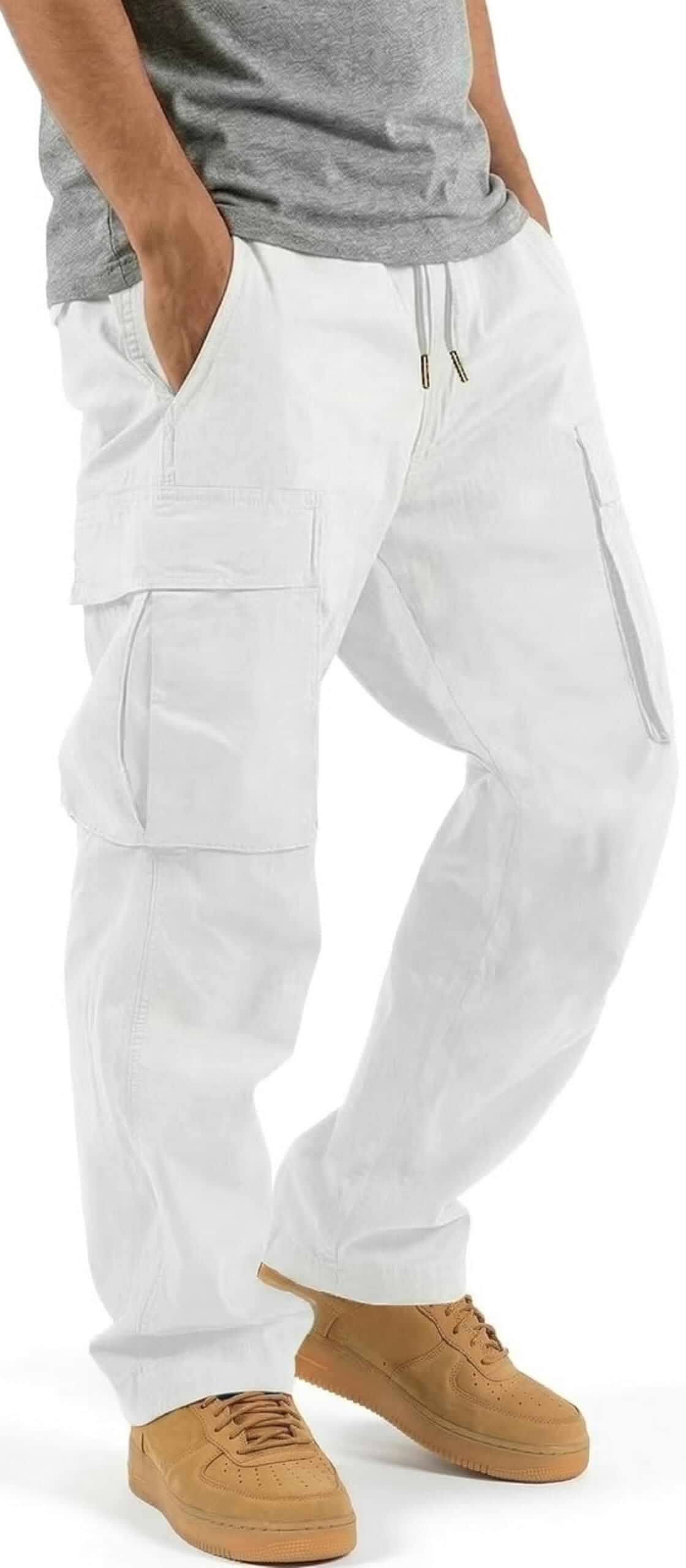 HUNGSON Mens Cargo Pants Drawstring Casual Hiking Pants Joggers Athletic Trousers Cotton Loose Straight Sweatpants for Men Cargo · Regular
