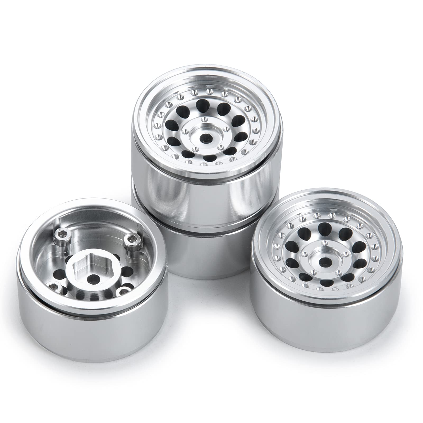 Que-T 1.0 inch Beadlock Wheel Rims, 4pcs Wheel Hubs for 1/24 Axial SCX24 AXI90081 Deadbolt C10 RC Upgrade Parts
