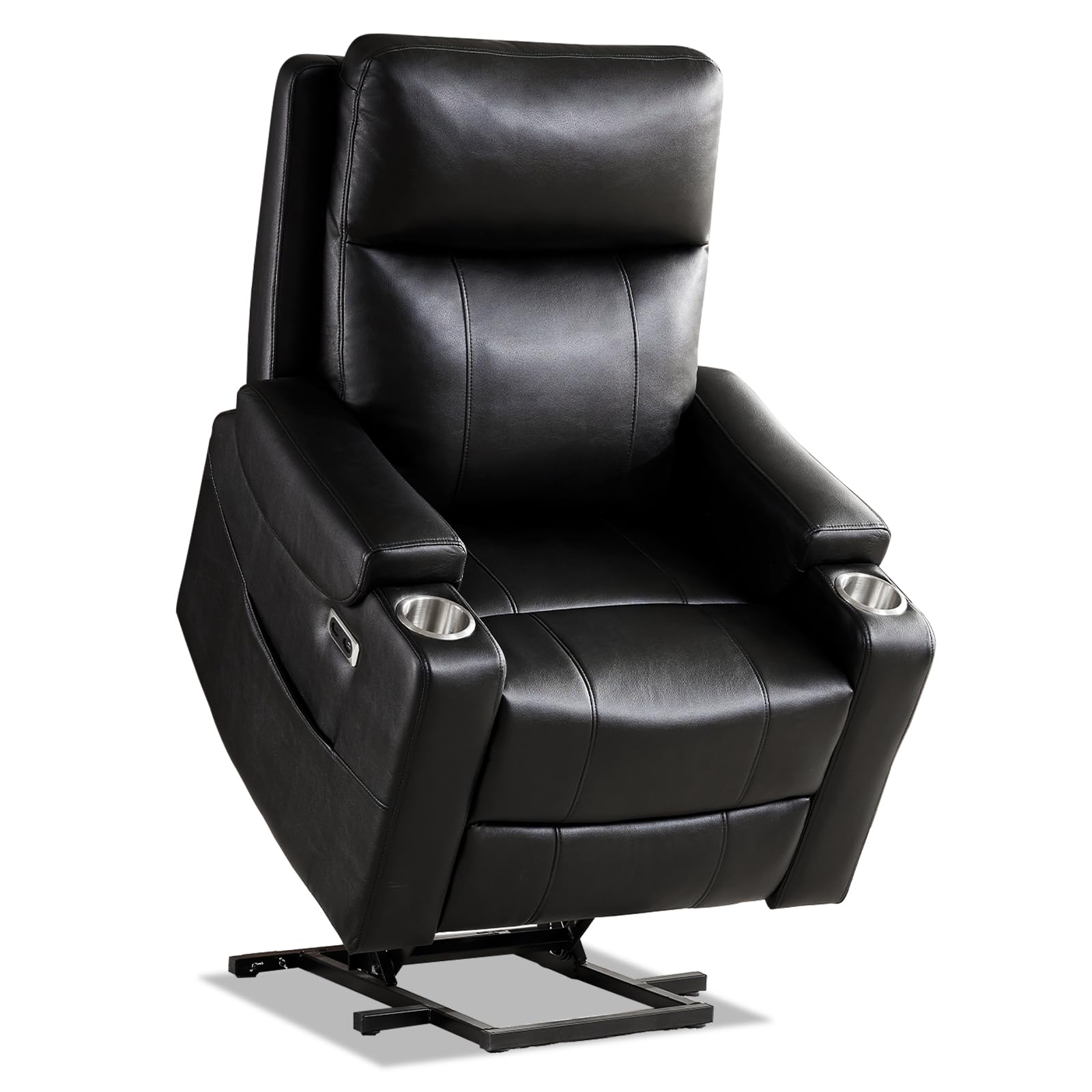 Eiayeebil Triple Motor Power Lift Recliner Chair with Adjustable Lumbar Support, Lay Flat Recliner for Elderly, Breathable Black Lift Chair Leather Recliner, Massage & Heating, USB Ports, Cup Holders