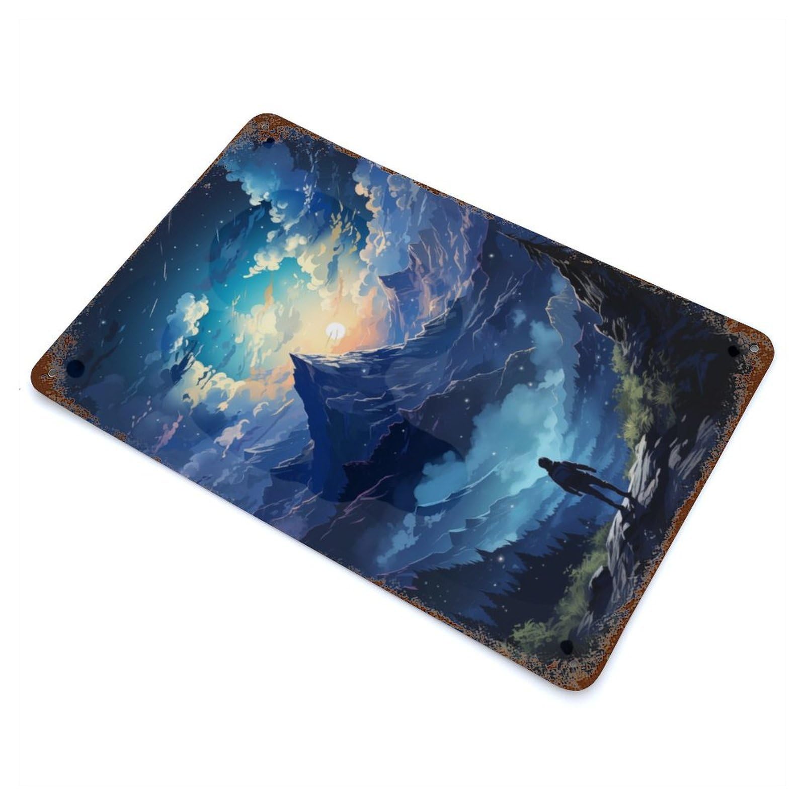 Clouds in Sky Illustration Vintage Wall Sign 11.8"x7.9", Rust Effect Metal Decor for Living Room, Hallway And Home Decor