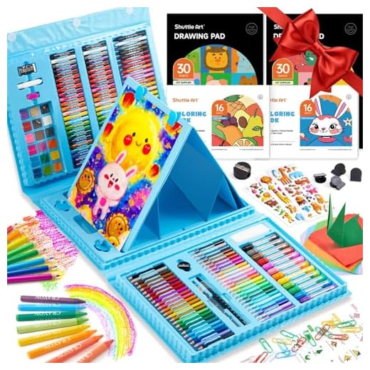 Shuttle Art 335 Piece Kids Art Set, Multi-Media Art Supplies, Gift Art Kit with Trifold Easel, 2 Drawing Pads, 2 Coloring Books, Oil Pastels, Crayons, Watercolors, Markers, Colored Pencils (Blue)