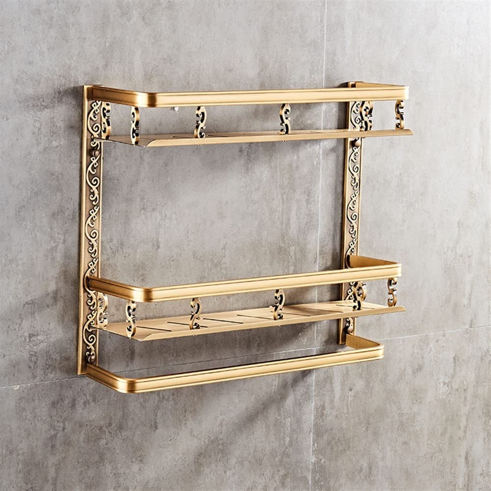 GTFDXJ Shower Caddy Europe Classic Shelves Double Layer Rack Space Aluminum Wall Bronze Square Bathroom Shelf Storage Rack