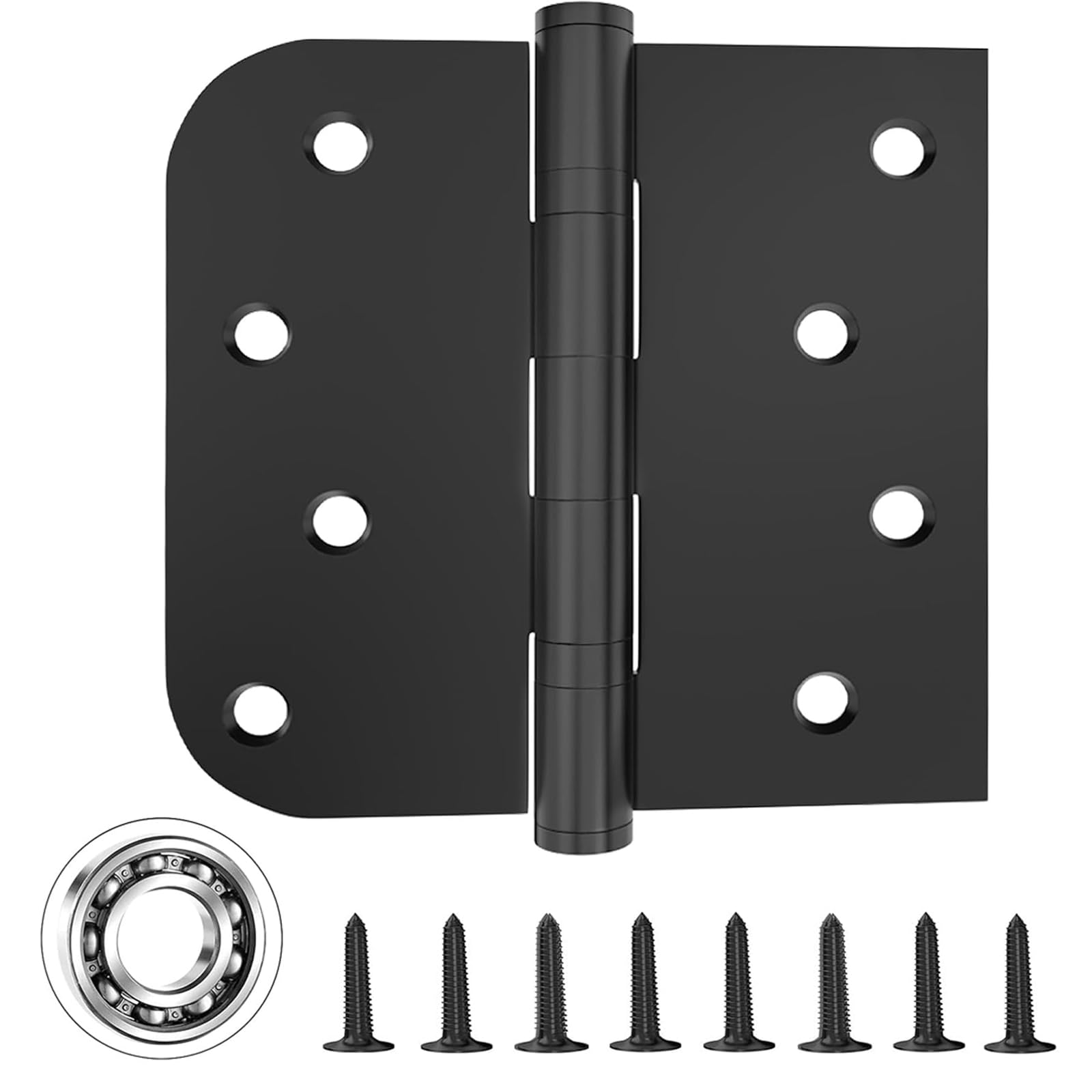 Bisagras de puerta color negro mate, bisagras de acero inoxidable de 4 pulgadas, bisagras silenciosas con rodamiento de bolas, bisagras interiores con bisagras cuadradas redondeadas de 5/8 pulgadas de