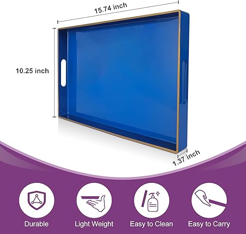 Miniatura 79 de Gifturbo Bandeja de servir de mármol azul, bandejas decorativas con asas, bandeja de mesa auxiliar, bandejas de plástico rectangulares otomanas
