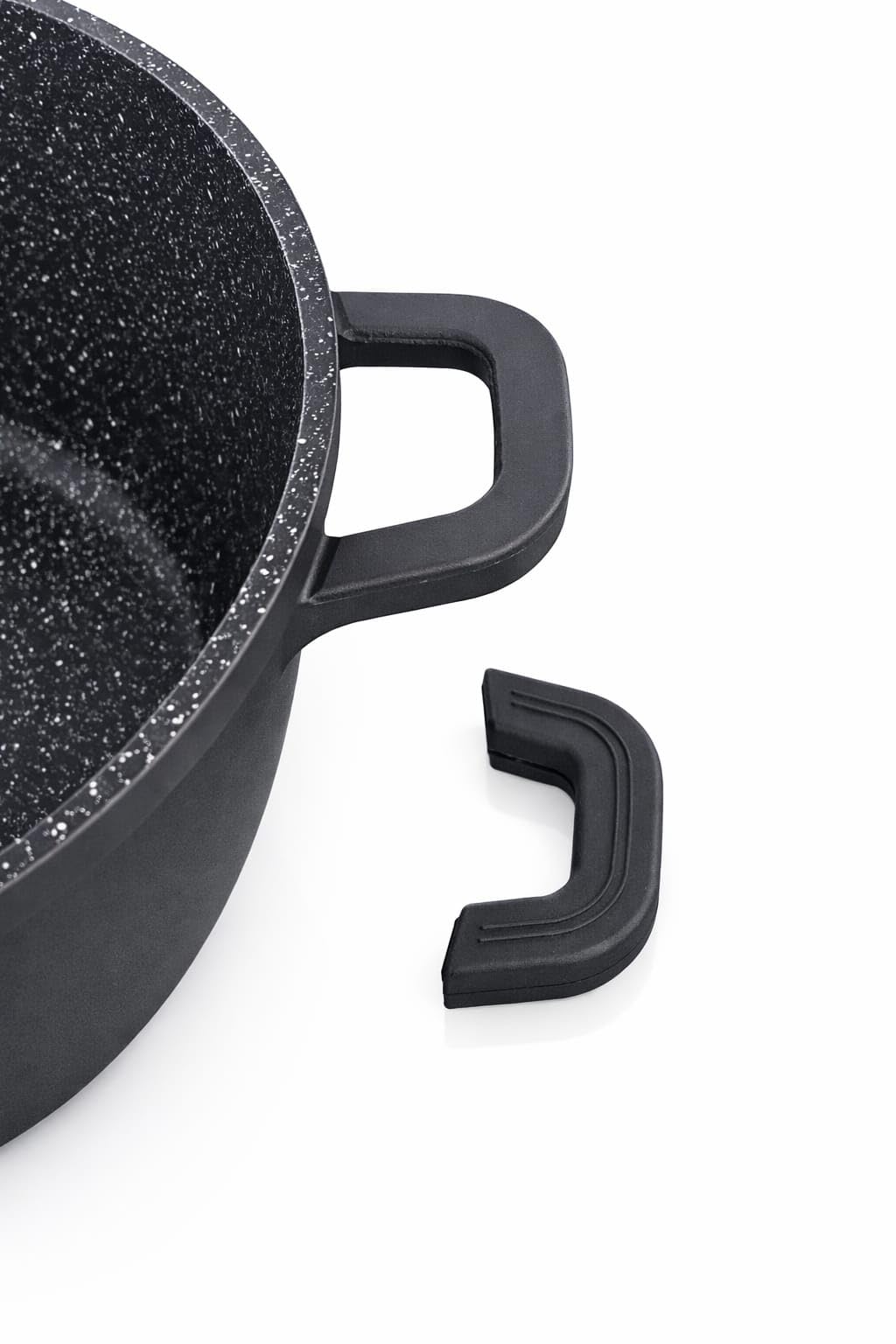 Marmite Faitout Grande Capacité 36 cm en Fonte d’Aluminium Revêtement Céramique Antiadhésif Effet Pierre Compatible Tous Feux dont Induction Couvercle en Verre Trempé Sans PFOA